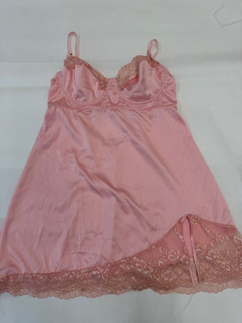 Coquette Pink Satin Lace Chemise Lingerie Underwire Babydoll Nightgown Size L